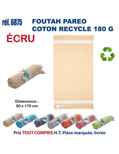 Paréo foutah serviette de plage coton recyclé 180 grs REF 6875 6875 SERVIETTES : OBJETS ET TEXTILE PUBLICITAIRE  14,07 €