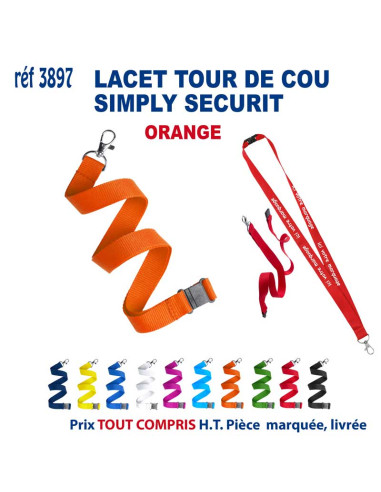 LACET SIMPLY SECURIT REF 3897 3897 lacet tour de cou publicitaire  2,12 €