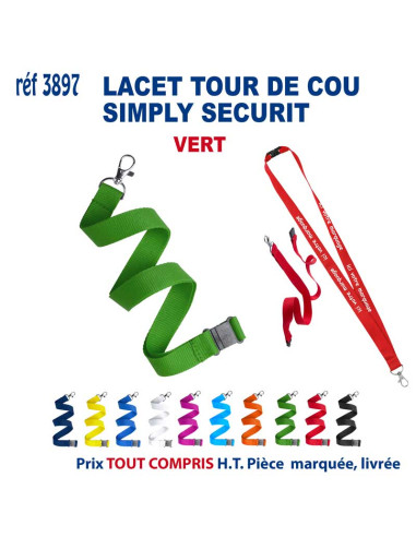 LACET SIMPLY SECURIT REF 3897 3897 lacet tour de cou publicitaire  2,12 €