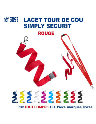 LACET SIMPLY SECURIT REF 3897 3897 lacet tour de cou publicitaire  2,12 €