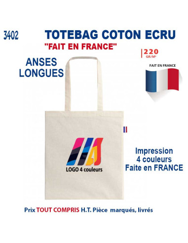 SAC COTON ECRU 220 GRS FAIT EN FRANCE REF 3402 3402 BONS PLANS 4,91 €