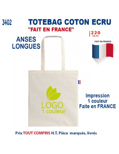 SAC COTON ECRU 220 GRS FAIT EN FRANCE REF 3402 3402 BONS PLANS 4,91 €