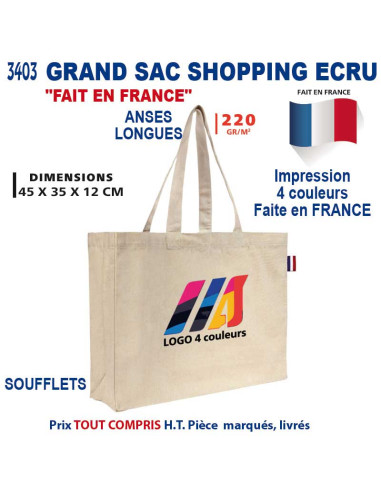 GRAND SAC SHOPPING COTON ECRU 220 GRS FAIT EN FRANCE REF 3403 3403 BONS PLANS 6,28 €