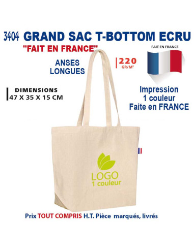 GRAND SAC T-BOTTOM COTON ECRU 220 GRS FAIT EN FRANCE REF 3404 3404 BONS PLANS 5,17 €