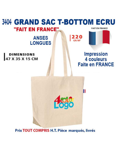 GRAND SAC T-BOTTOM COTON ECRU 220 GRS FAIT EN FRANCE REF 3404 3404 BONS PLANS 5,17 €