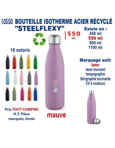 BOUTEILLE ISOTHERME ACIER RECYCLE "STEELFLEXY" 550 ML REF 10550 10550 GOURDES GOBELETS : OBJETS PUBLICITAIRES  13,16 €