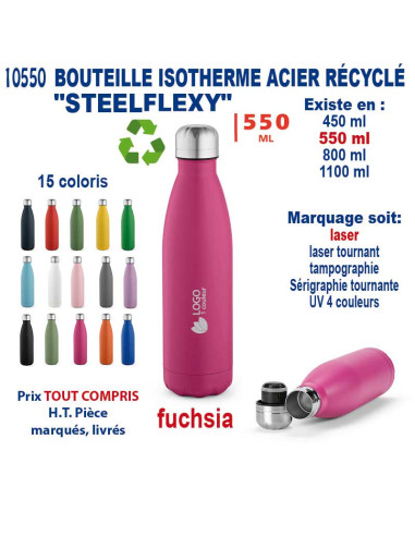 BOUTEILLE ISOTHERME ACIER RECYCLE "STEELFLEXY" 550 ML REF 10550 10550 GOURDES GOBELETS : OBJETS PUBLICITAIRES  13,16 €