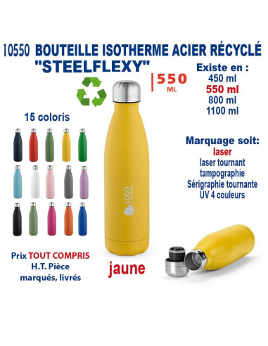 BOUTEILLE ISOTHERME ACIER RECYCLE "STEELFLEXY" 550 ML REF 10550 10550 GOURDES GOBELETS : OBJETS PUBLICITAIRES  13,16 €