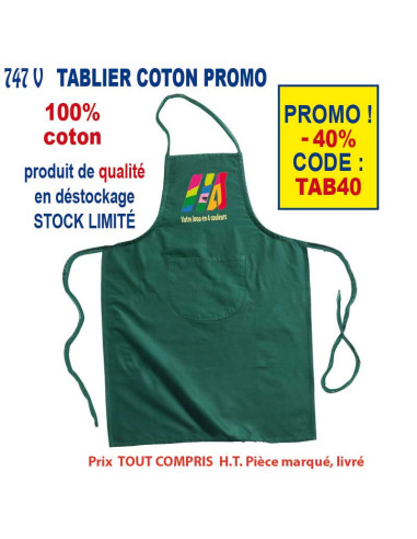 TABLIER DE CUISINE PRO EN PROMO POCHE REF 747V 747V TABLIERS DE CUISINE PERSONNALISES PUBLICITAIRES  5,88 €