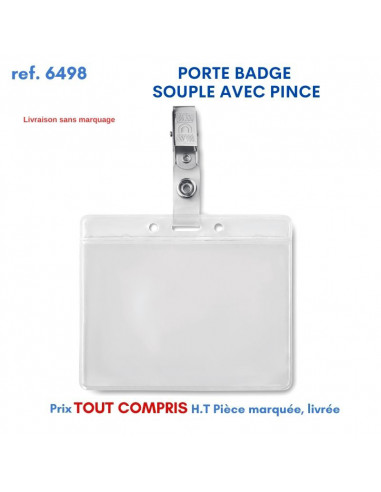 PORTE BADGE SOUPLE AVEC PINCE REF 6498 6498 lacet tour de cou publicitaire  0,65 €